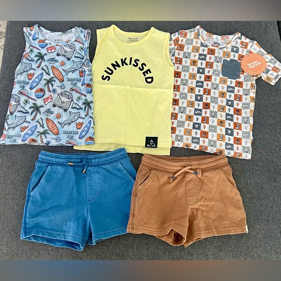Kids Summer Clothing Set with Yellow Blue and Brown